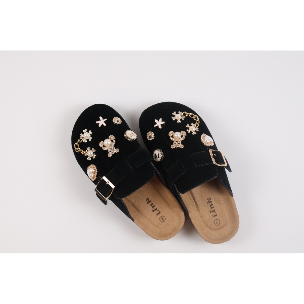 Link Girls Shoes Clogs Berk-84K Black Embellished Charms Size 2 NEW